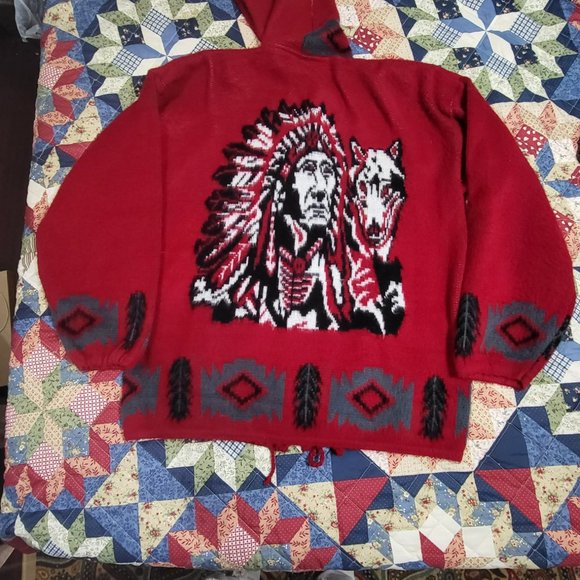 Native American & Wolf Hoodie Made In Ecuador - Picture 3 of 11